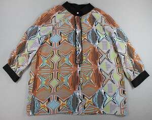 Karen Zambos Top Womens Medium Multicolour Silk High Neck 3/4 Sleeve Boho Blouse